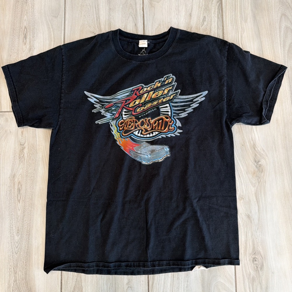 VTG Disney x Aerosmith x MGM T Shirt Mens Large Black Rock 'N' Roller Coaster